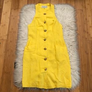 Geary Roark Kamisato Linen Blend Racerback Yellow Sleeveless Button Down Dress 8